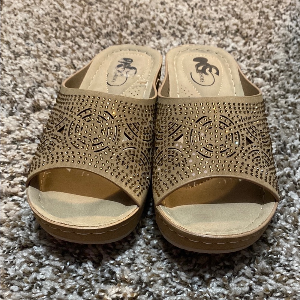 SD Collection Tan Embellished Mules